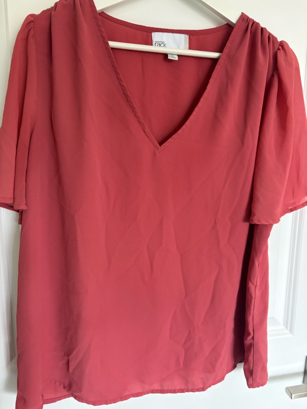 Nordstrom Rack Coral V-Neck Flutter Sleeve Blouse